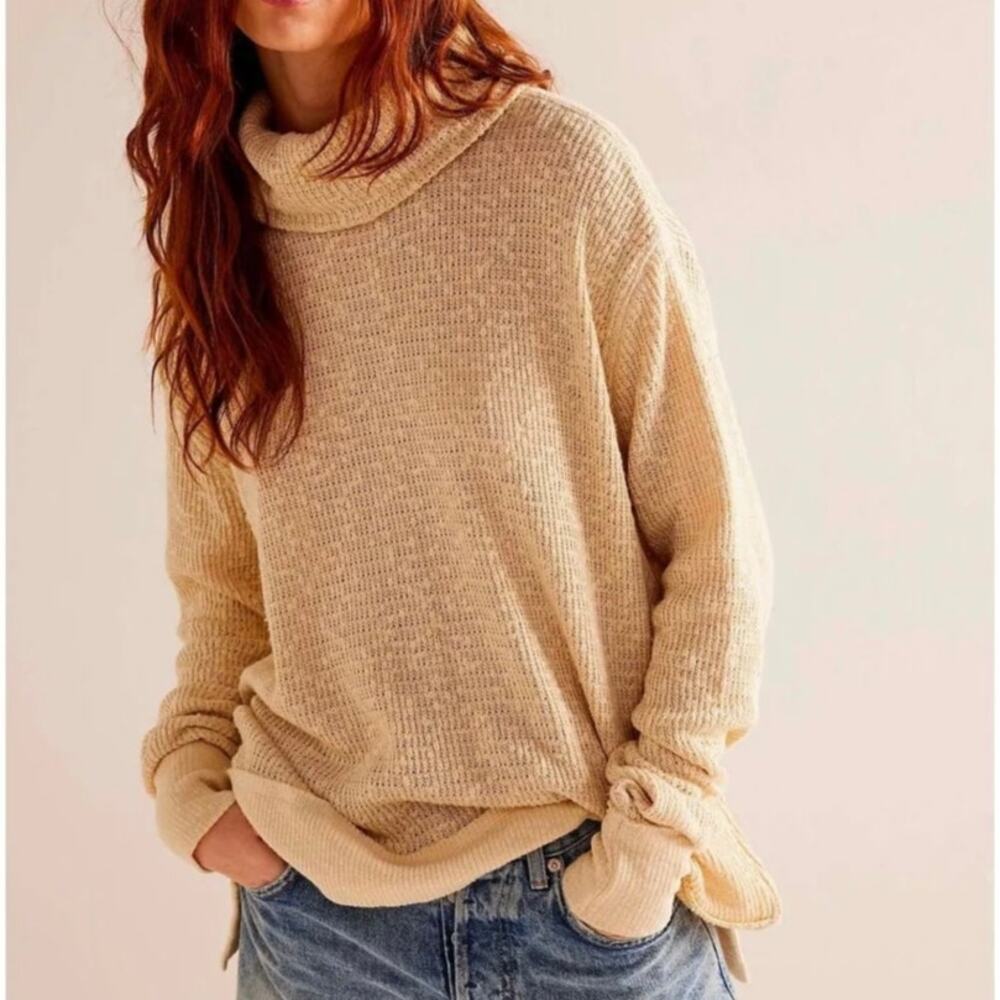 Free People We The Free Tommy Turtleneck Sweater Toasted Almond Womens Small
